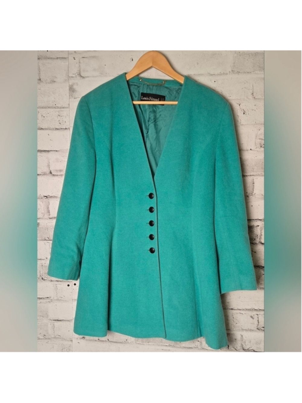 Louis Feraud Vintage Teal Wool Angora Blazer Coat Womens US 12